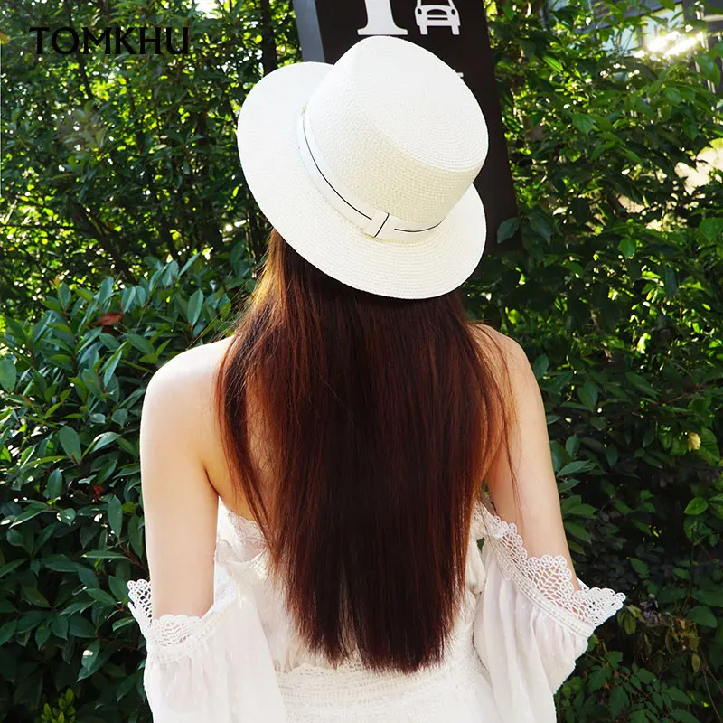 

2021 Straw Sun Hats Wide Brim Beach Hat Summer Hats Letter M Ribbon Sun Sunscreen Spring Women Caps sombreros de Free Shipping
