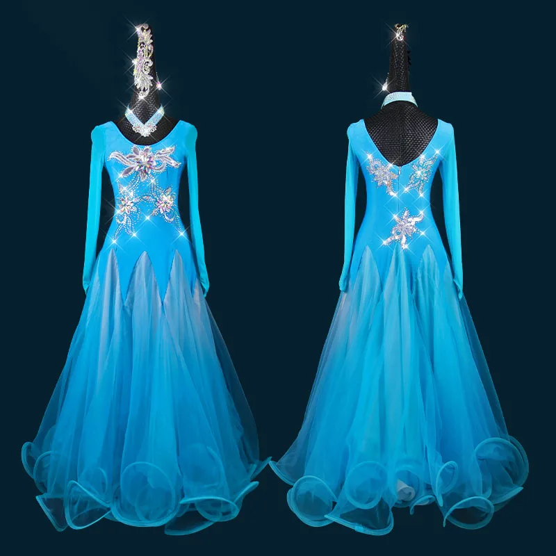 

Blue ballroom dress standard plus size ballroom dance costume tango dress viennese waltz dress foxtrot dance dress quickstep