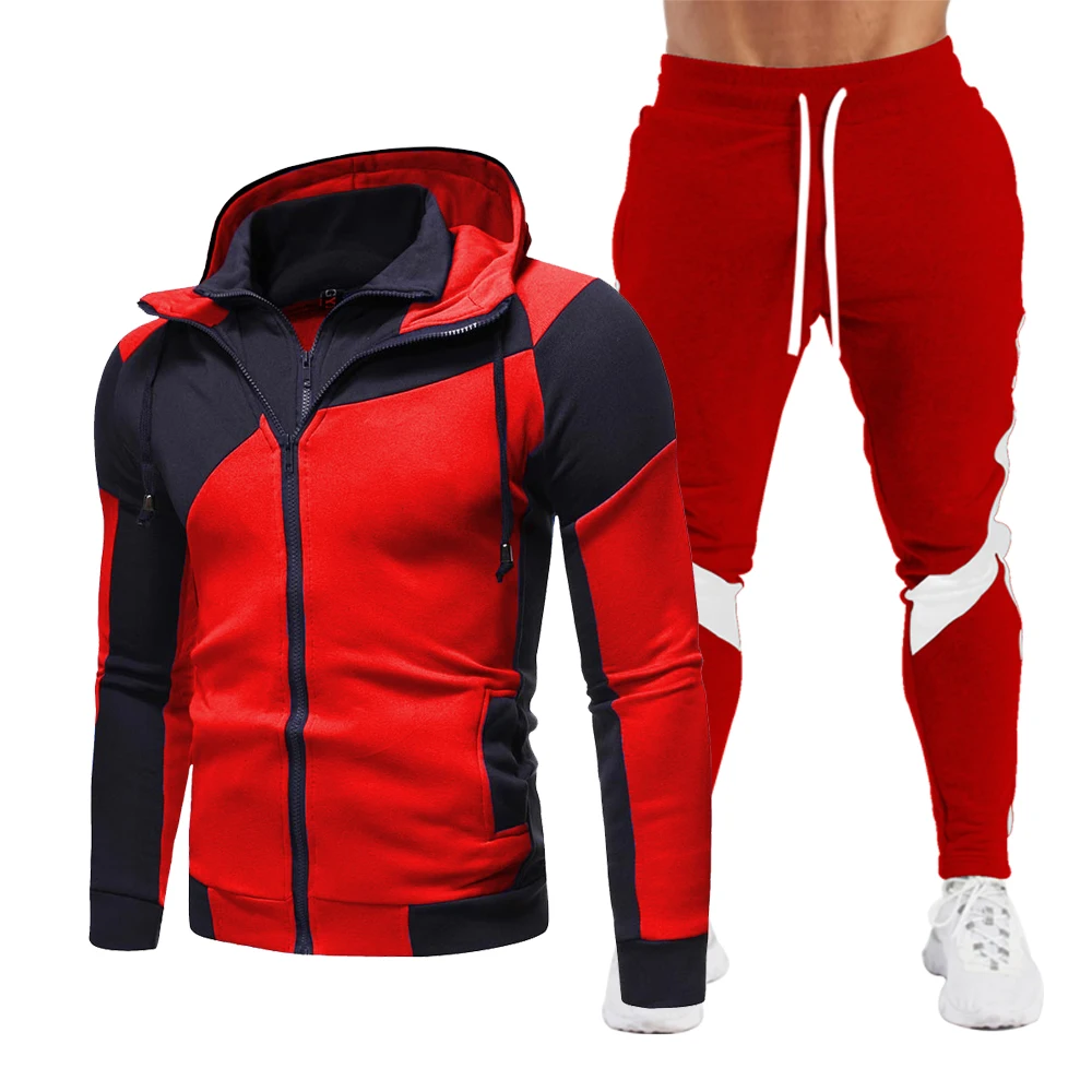 

New 2020 Casual Tracksuit Men Sets Hoodies And Pants 2 Piece/Sets Zipper Hooded Sweatshirt Outfit Sportswear Male Suit Clothing