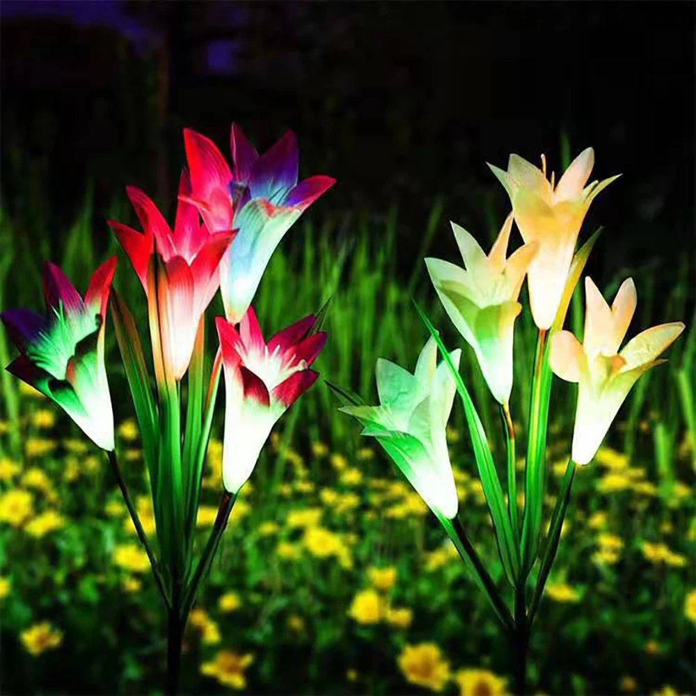 

RGB Outdoor LED Solar Garden Light Color Lily Flower Waterproof Decorative Lamp IP65 Solar Power Yard Lawn Path Wedding