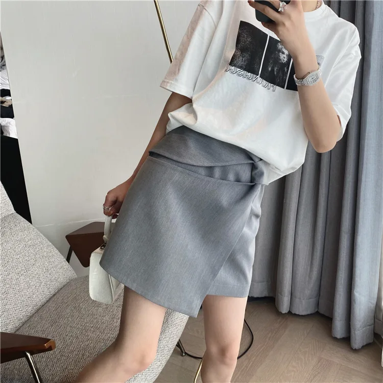 

TVVOVVIN stylish 2021 korean spring new hollow out grey skirt female all-match irregular spliced short skirt UYTV