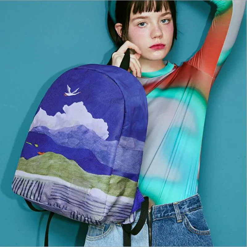Холщовый Рюкзак YIZISTORE из полиэстера с ручной росписью принтом пейзажа в стиле