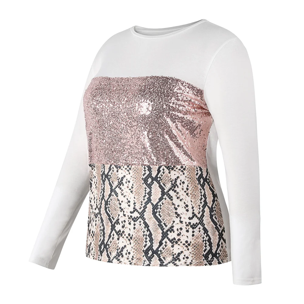 2019 новая осенняя и зимняя женская футболка с мозаичным леопардовым