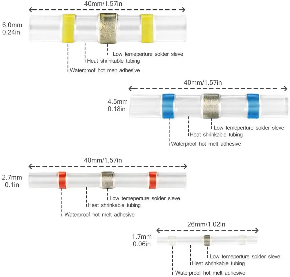 Комплект соединителей для проводов с паяльным уплотнением термоусадочные