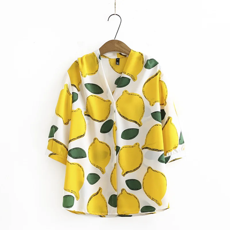 

New 2021 Ladies Spring Summer Plus Size Tops For Women Large Half Sleeve Loose Casual Print Yellow Chiffon Shirt 3XL 4XL 5XL 6XL
