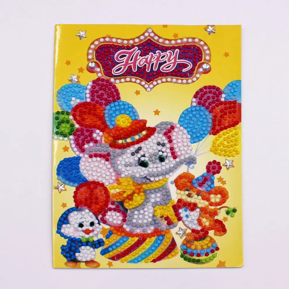 

6 Cards 5D Cartoon Style Animal Greeting Cards With Diamond Painting Embroidery Cross Stitch Birthday Children Christmas Gifts
