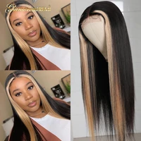 straight human hair wig brazilian straight lace wigs for black women preplucked t part lace honey blonde highlight wig 8 26 inch