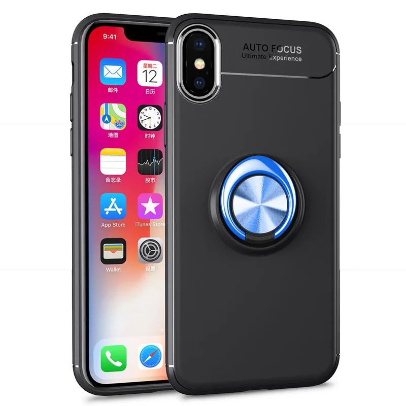 Чехол для телефона s Крышка корпуса ля iPhone x магнитное кольцо кронштейн мягкий матовый Силиконовый светильник и Тонкий Модный чехол для iPhone x Coque