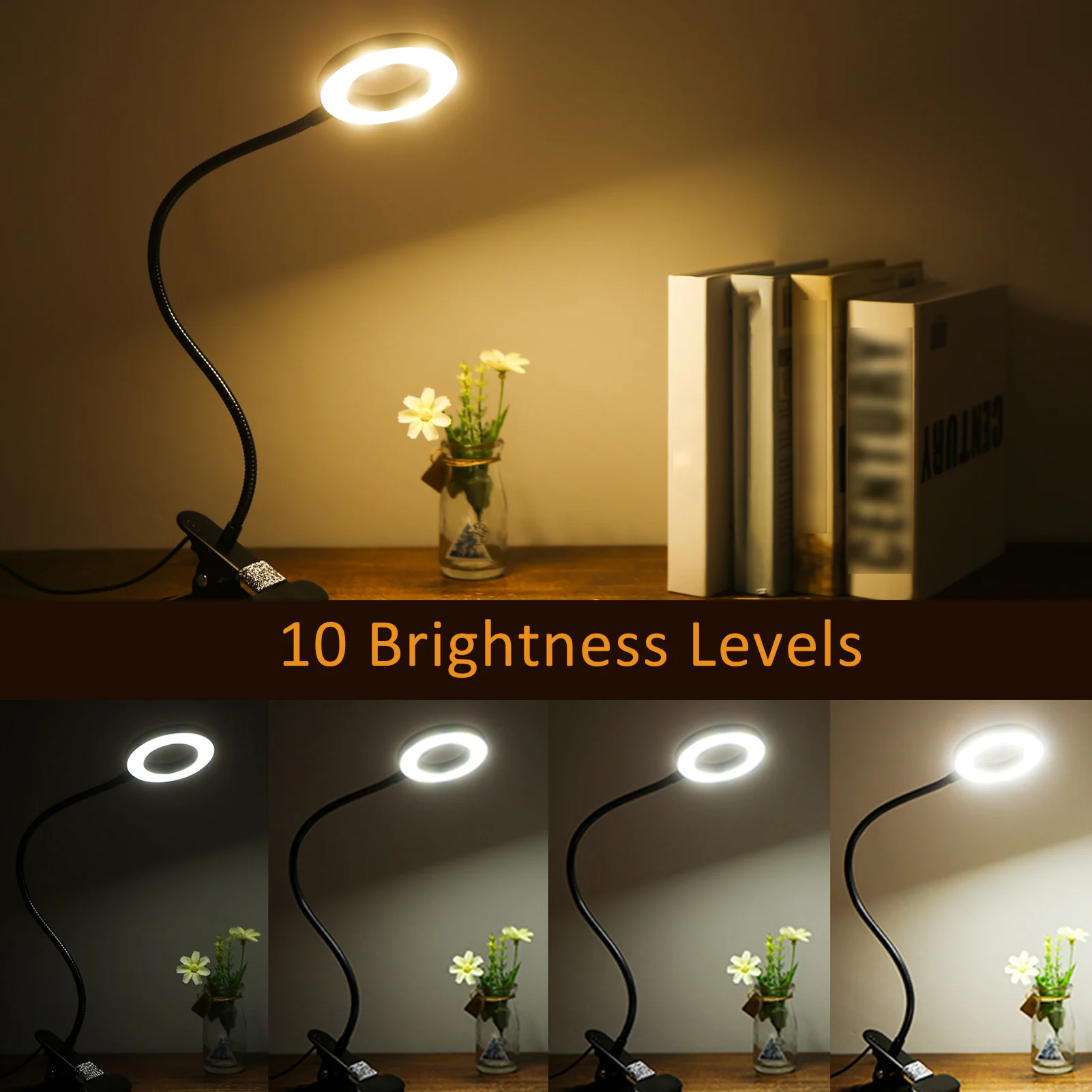 

Прищепчатый USB-светильник Tomshine с 3 цветными режимами, 18 светодиодов, светильник для чтения с защитой глаз, детская настольная лампа, прикрова...