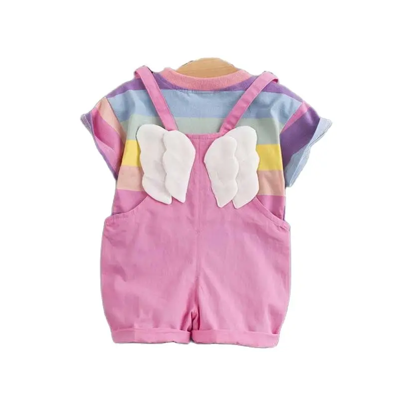 Комплекты одежды для маленьких девочек модные топы в радужную полоску +