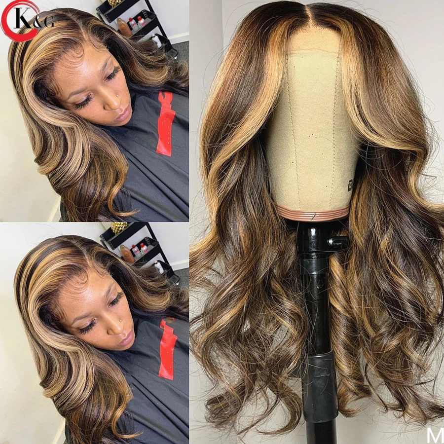 KUNGANG хайлайтер T часть кружевные парики волнистые человеческие волосы