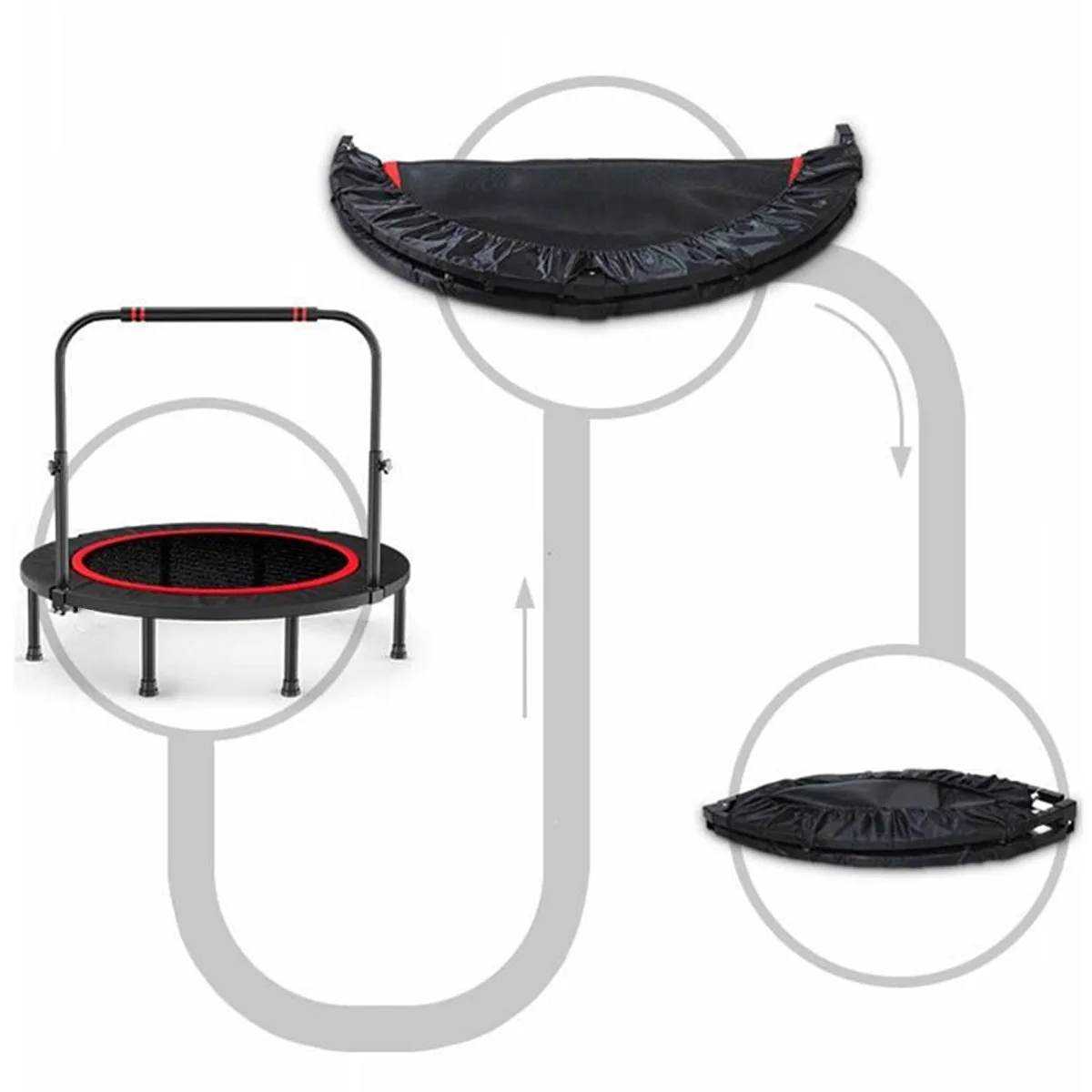 

NEW 40 Inch Foldable Exercise Fitness Trampoline With Handrail Adults Kids Home Indoor Gym Cardio Jump Stability Training Tool