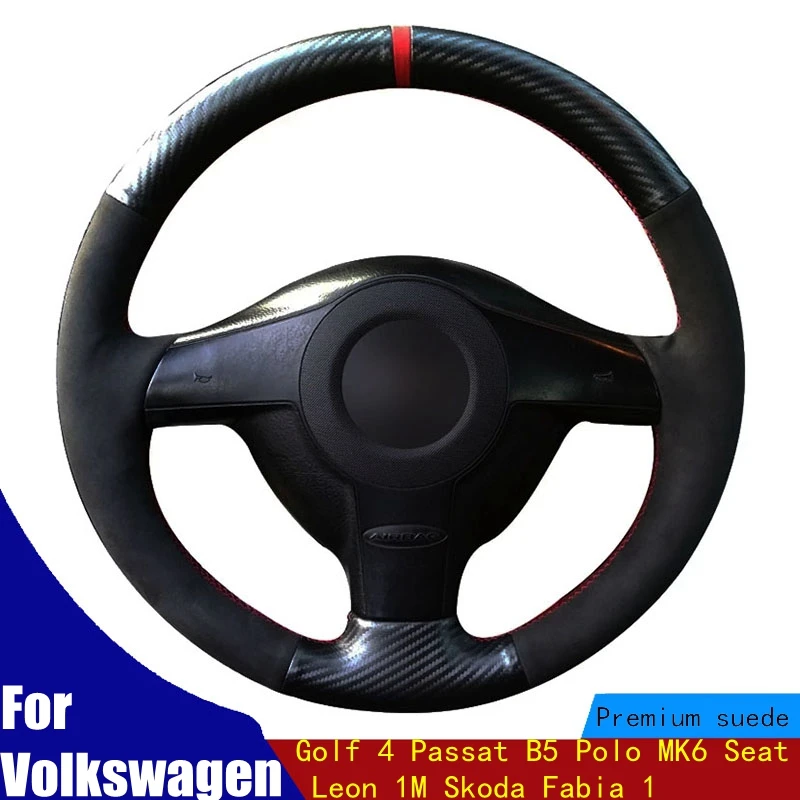 

Car Steering Wheel Cover Carbon Fiber For Volkswagen VW Golf 4 Passat B5 Polo MK6 Seat Leon 1M Skoda Fabia 1 Braid Four Seasons