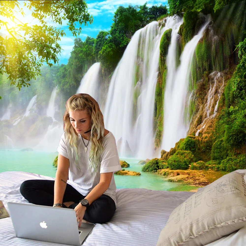 

Hot sale natural scenery waterfall tapestry dormitory scene decoration background wall decoration hanging cloth super large size