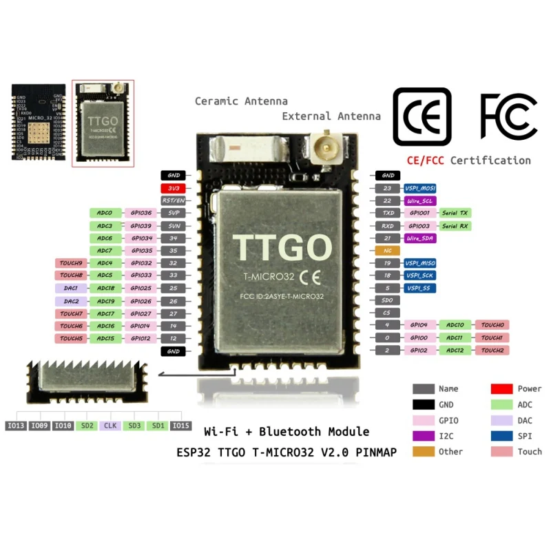 TTGO Φ V2.0 беспроводной Wifi Bluetooth модуль ESP32 Micro 32 IPEX|Беспроводные модули| |