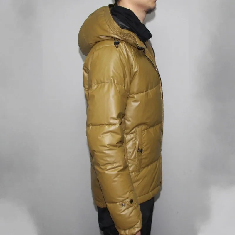 

Winter Mens Warm Light White Duck Down Jacket Unisex Hoody Sheepskin Genuine Leather Jacket Slim Fit Overcoat Plus Size 5XL Coat