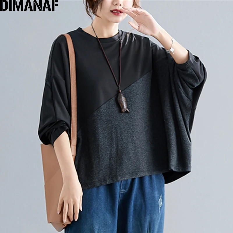 DIMANAF женские футболки топы Весенняя женская одежда базовая свободная туника с
