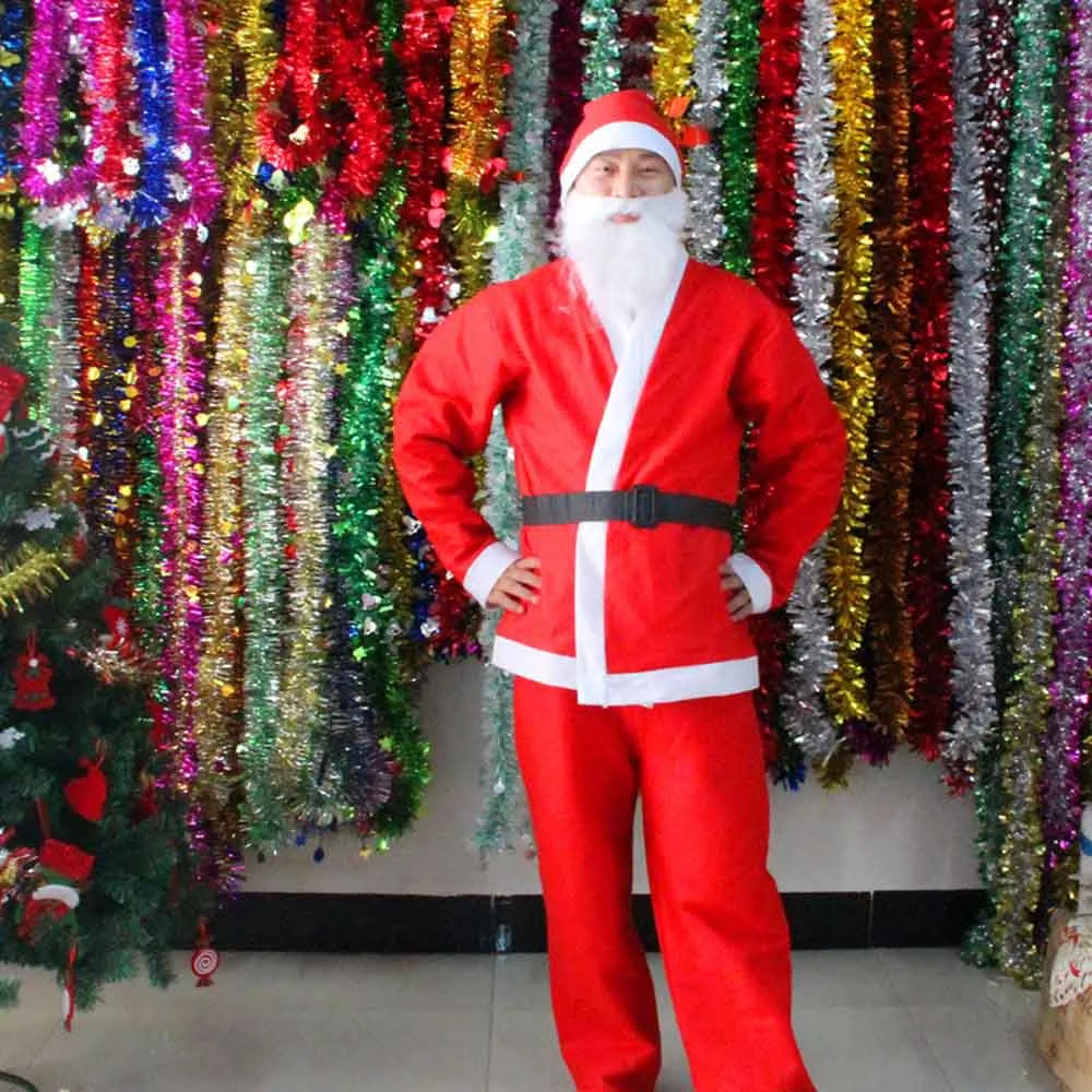 Adult Santa Claus Costume Suit Plush Father Fancy Clothes Xmas Cosplay Props Men Coat Pants Beard Belt Hat Christmas Set