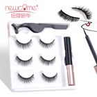 Набор Магнитных ресниц NEWCOME, набор из 3 предметов, магнитная жидкая подводка для глаз и магнитные ресницы и пинцет, водонепроницаемые, стойкие ресницы