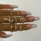 9 шт.компл. женские Совместные Кольца Модный золотой набор украшений Цвет с геометрическим принтом, украшенные стразами, под змеиную кожу, драгоценный камень палец кольцо для девочек богемское пляжное вечерние, ювелирное изделие, подарок