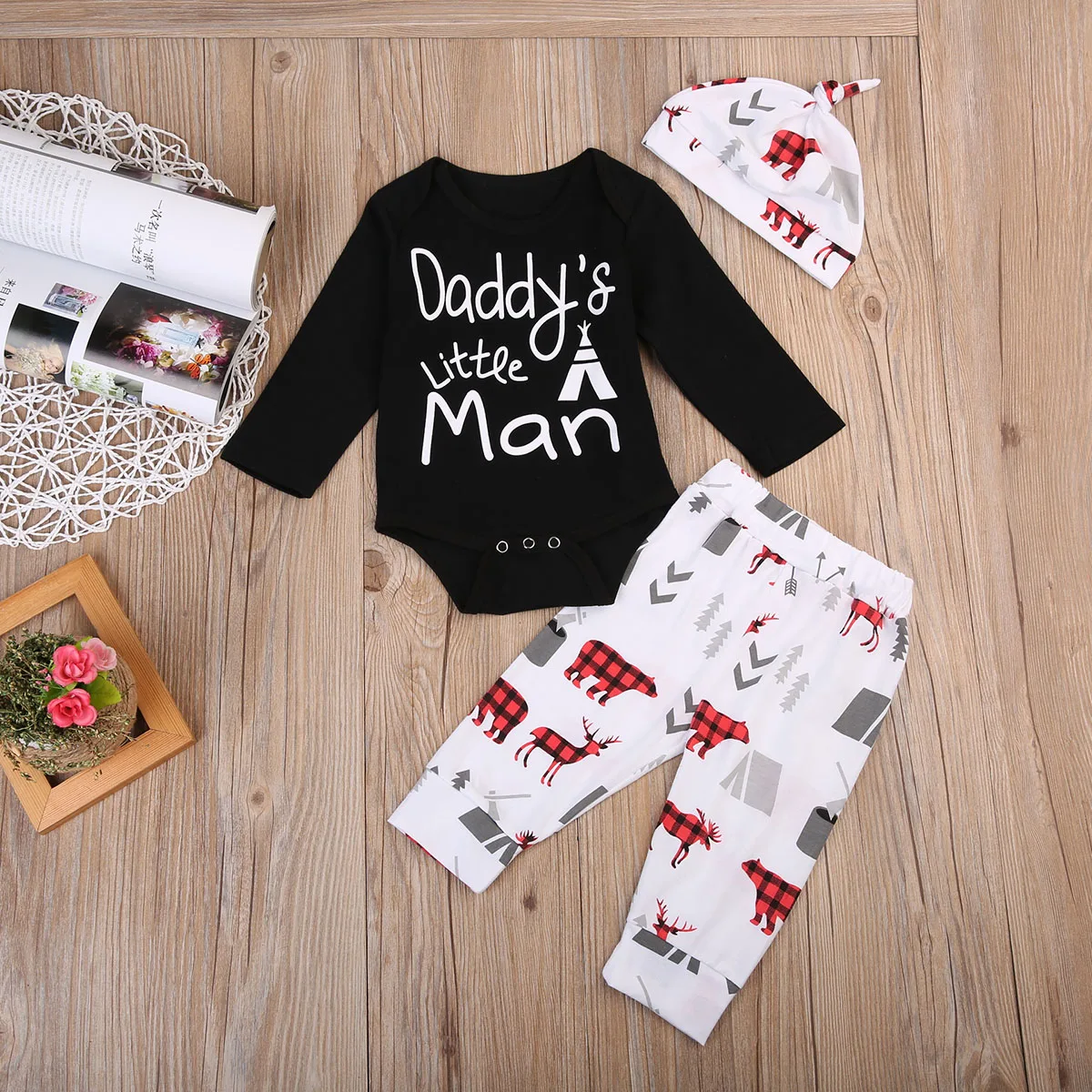 Черный комбинезон с длинными рукавами и надписью Daddy's Little Man для новорожденных