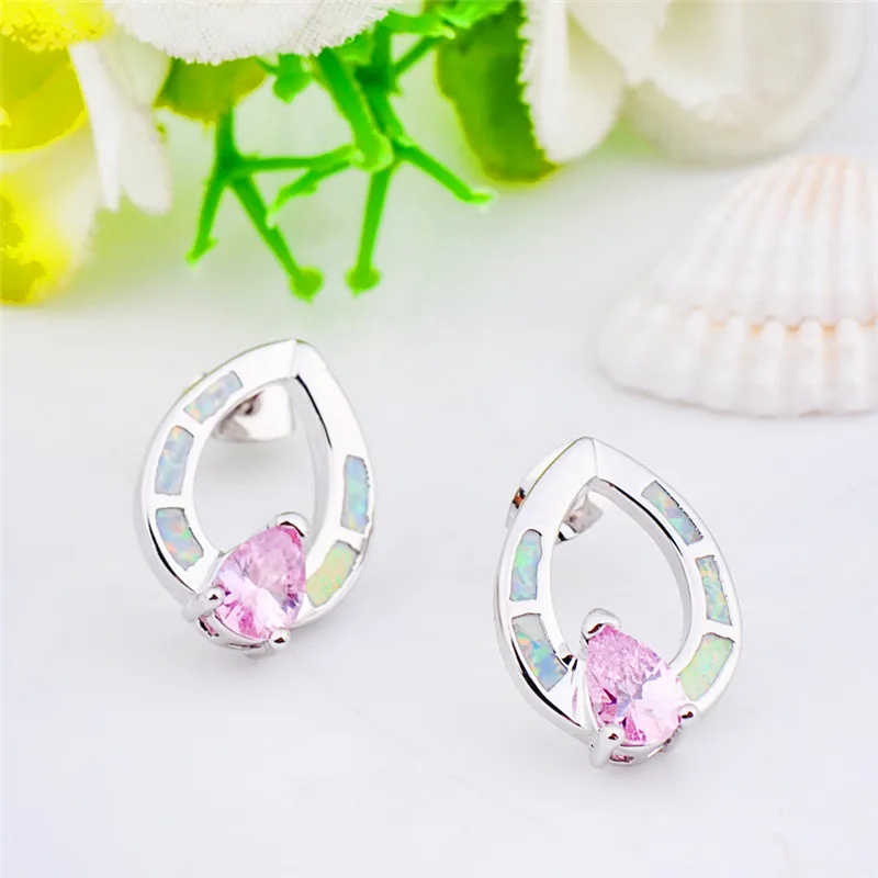 Женские серьги в стиле бохо с голубым и белым огненным опалом маленькие