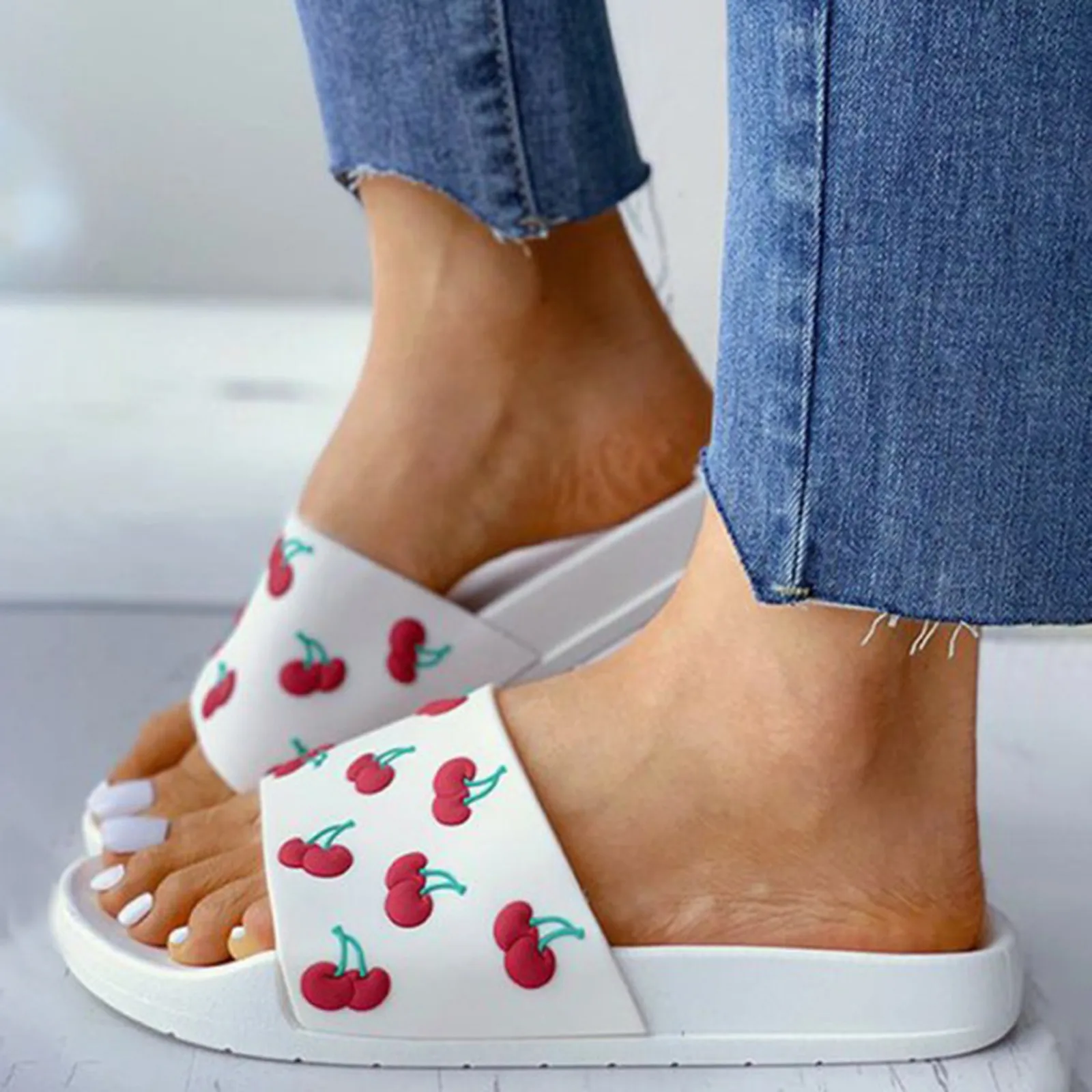

Women's Slippers Cute Fruit Pattern Flat Toe Slippers Fashion Sandals Flat Bohemian Slipper Ladies Shoes Sandalias De Mujer