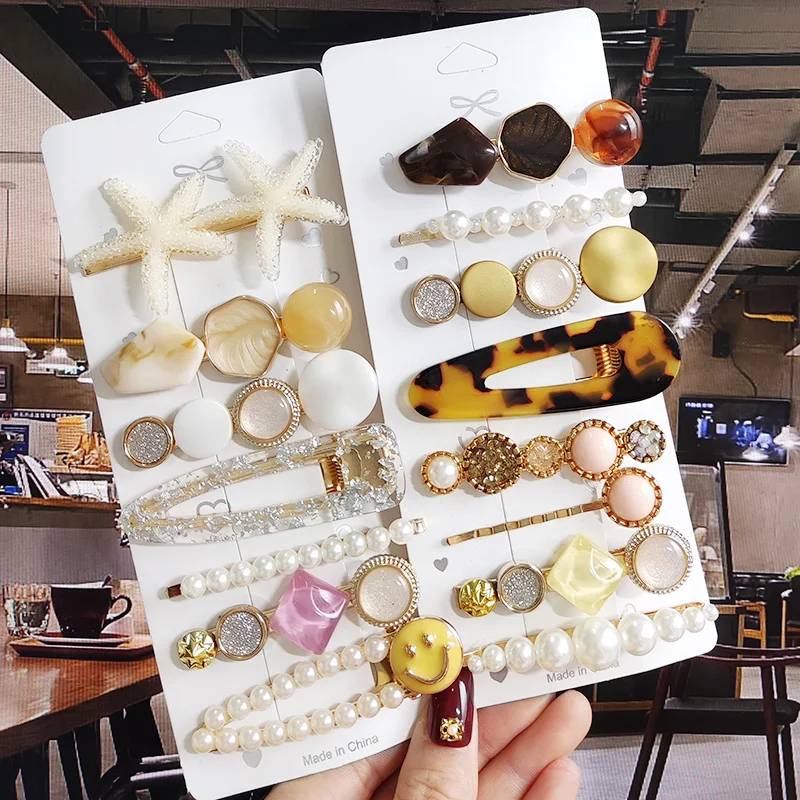 

Pearl Hair Clip For Women Korean New Crystal Hairpins Girl Geometric Hair Barrettes Fashion Hairgrip Side Clip Hair Accessories