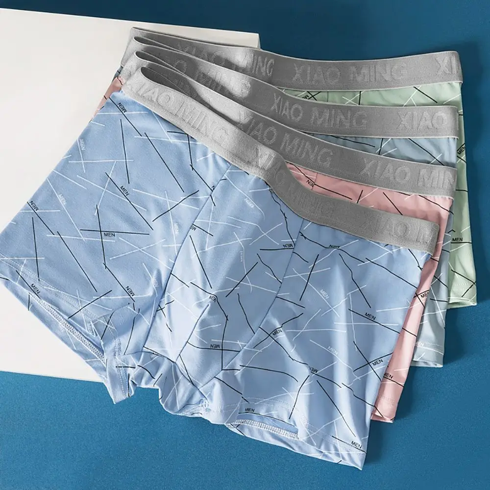 

Men's Middle Waist Panties Letter Underwear Letter Line Boxers Milk Silk Underwear Underpants Male Breathable Shorts