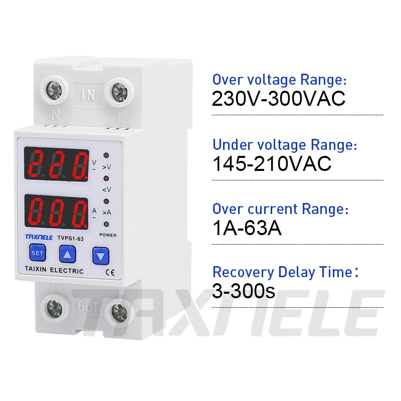 63A 230V din-рейка регулируемое перенапряжение и под напряжением защитное устройство предохранитель реле с защитой от перегрузки по току