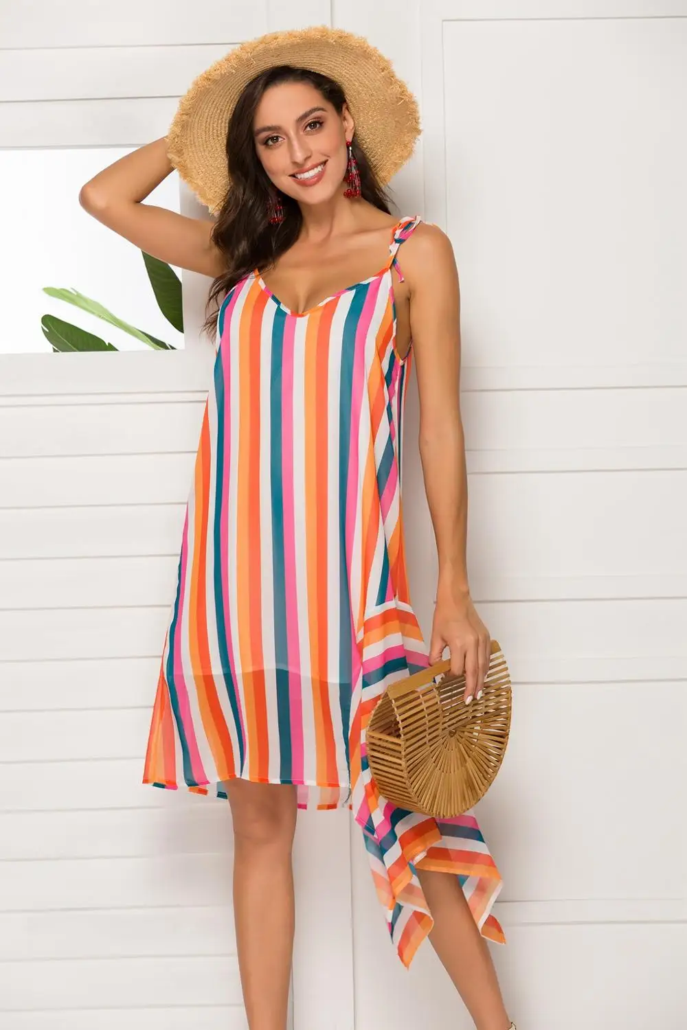 Праздничное платье новинка 2020 летнее в радужную полоску необычное женское |