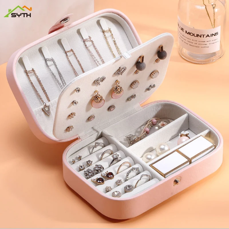 

makeup organizer Double jewelry storage box Korean earrings ring flannel jewelry box travel convenient storage box