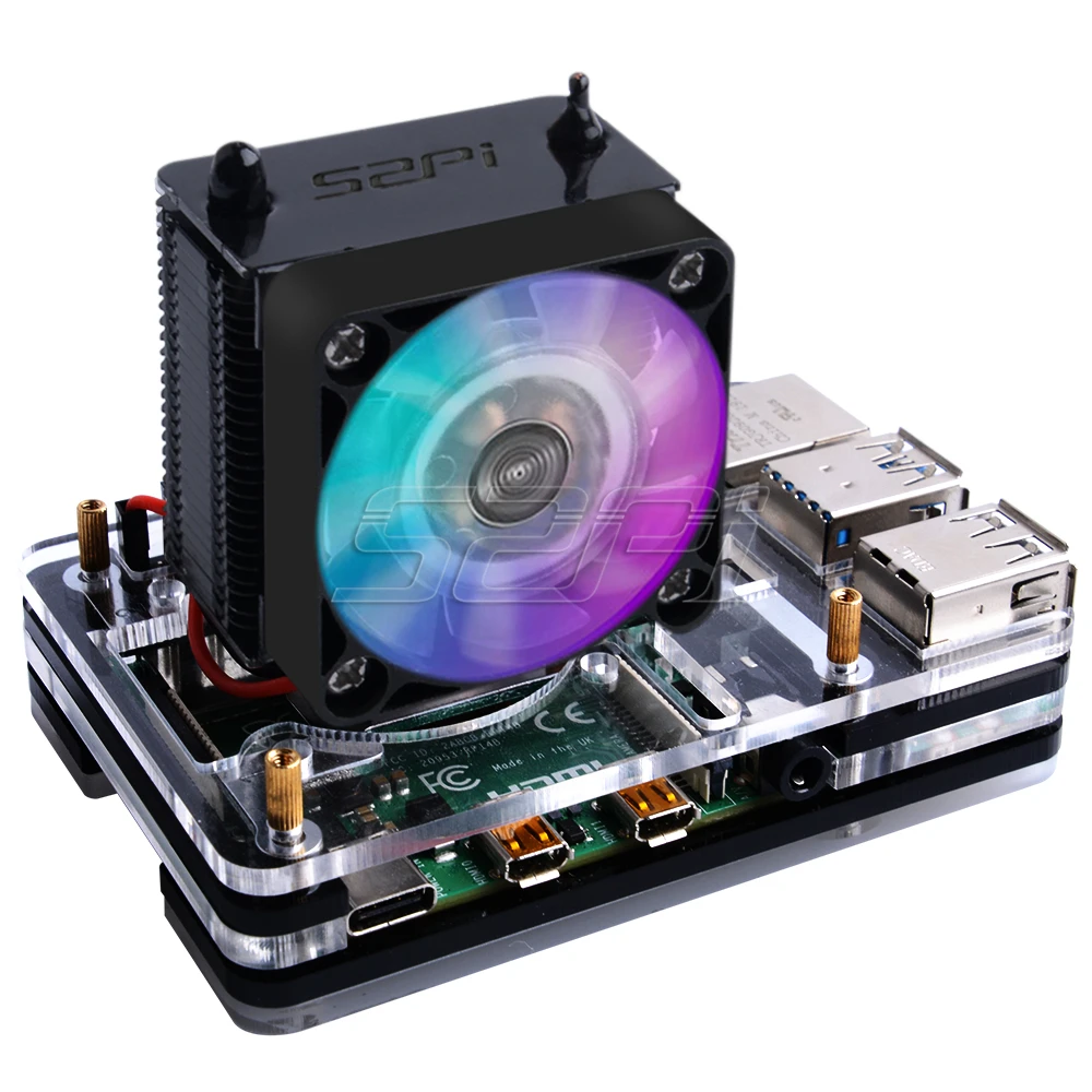 Blacktower BWcase 52Pi лед-охлаждающий вентилятор башни V2.0 черный высокоэффективный теплоотвод 7 цветов светильник 5-Слои чехол для Raspberry Pi 4 B/3B/3B - Цвет: Blacktower BWcase