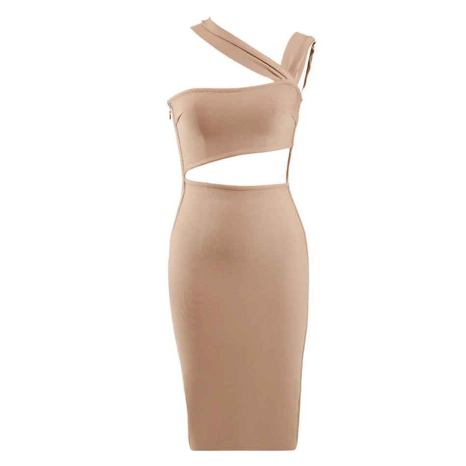 

2021 Summer New Women'S Sexy Hollow Bodycon Midi Bandage Dress Fashion Celebrity Club Party Dress