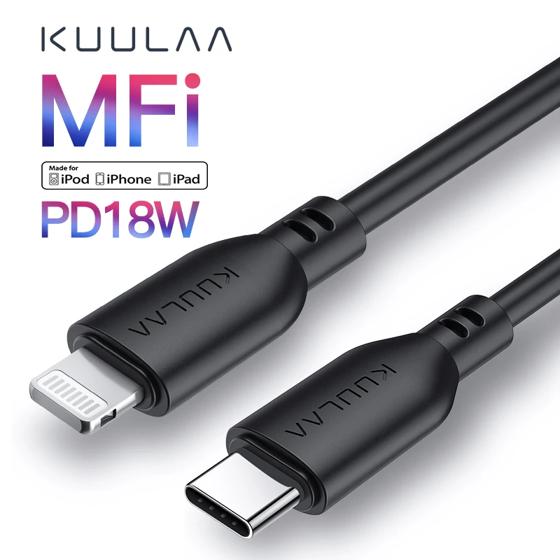 USB кабель KUULAA MFi с разъемом Lightning для iPhone 11 Pro Max X XS 8 XR 18 Вт PD быстрая зарядка Type C Macbook