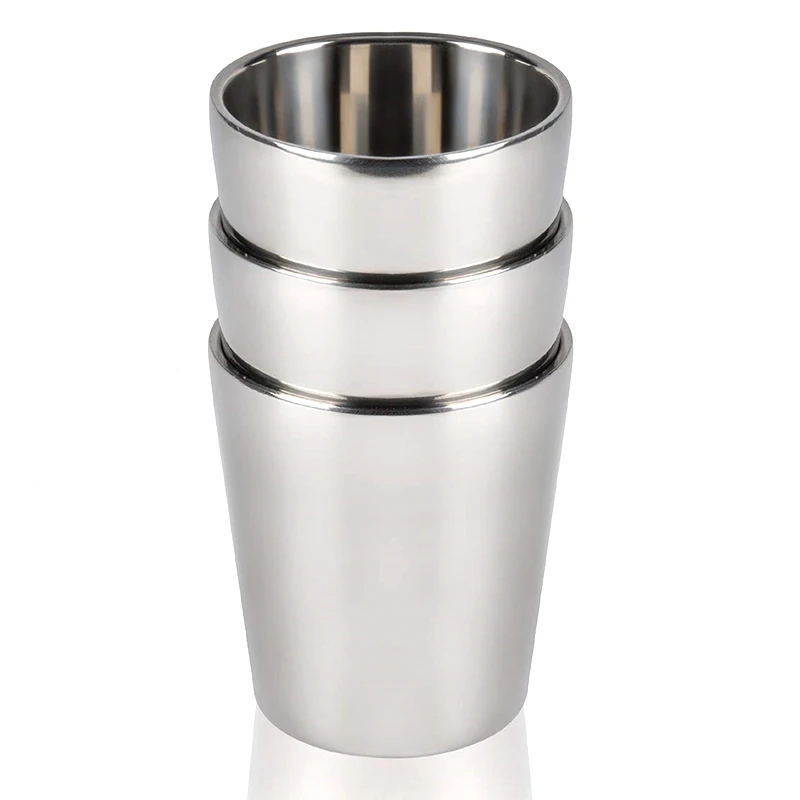 

3PCS Stainless Steel Cups, Double Wall 10Oz / 300Ml, 304 Stainless Steel Drinking Glasses, Vacuum Insulated Drinking Cups For Ki