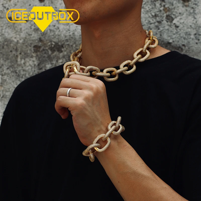 

Gold Color New Exaggerated 22mm Thick Chain Europe Iced Out For Men's Hip Hop Big DJ Stage Jewelry Personality Fashion Necklace