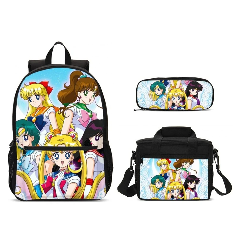 

3pc Cartoon Mon School Bag Set With Food Bags Female School Backpack Set For Teenager Girls Laptop Bagpack children Pencil Case
