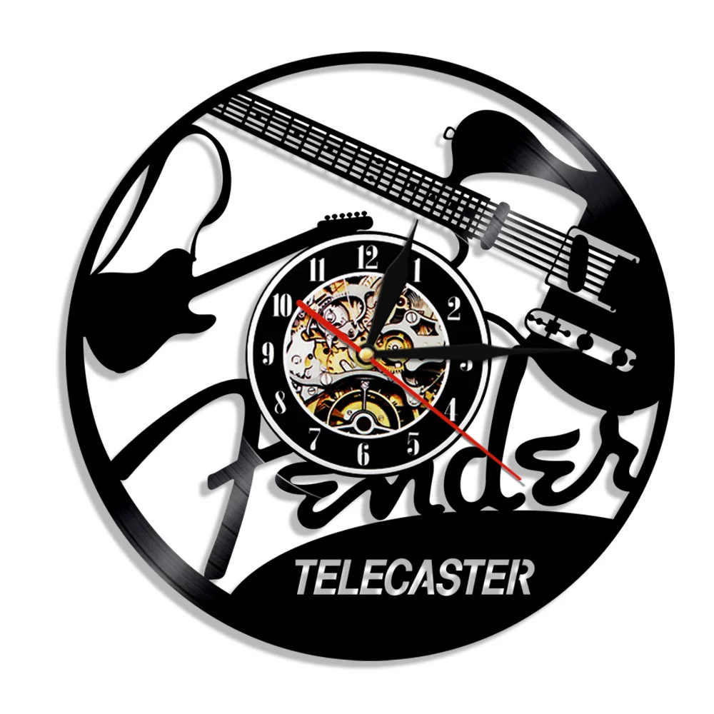 

Telecaster Vinyl Record Wall Clock Guitar Rock N Roll Music Instrument Modern Black Clock Hanging Watch Guitarist Lover Gift