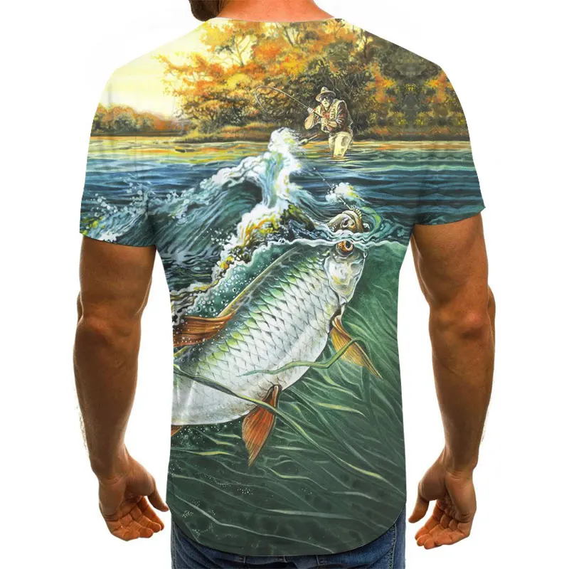

2021 New summer 3D printed fish pattern men and women casual T-shirt Fashion trend youth cool men's t-shirt Hip hop short sleeve