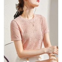 slim lace shirt tops womens blouses shirt casual korean office work summer autumn bottoming shirts hallow out blouse af0116