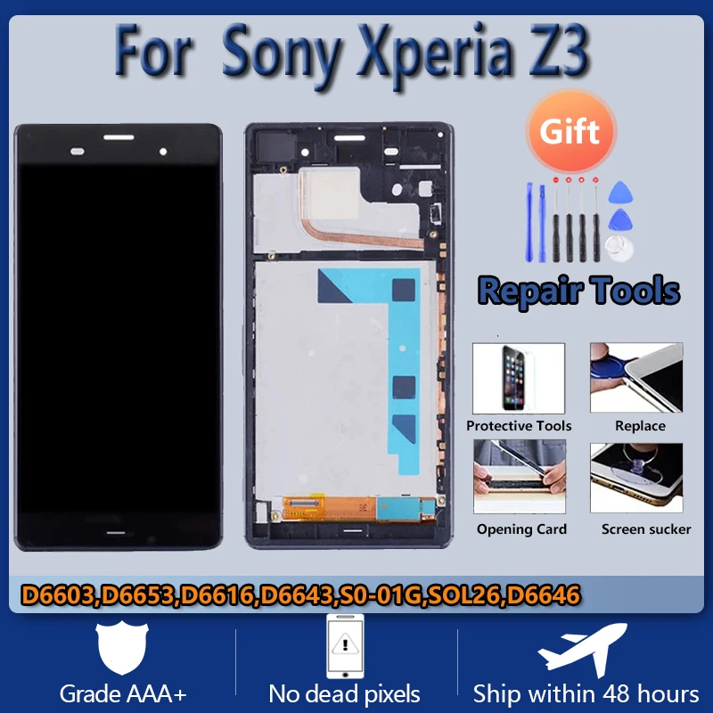 

For Sony Xperia Z3 D6603 D6653 D6616 D6643 SO-01G D6633 D6683 LCD screen assembly with front case touch glass,With repair parts