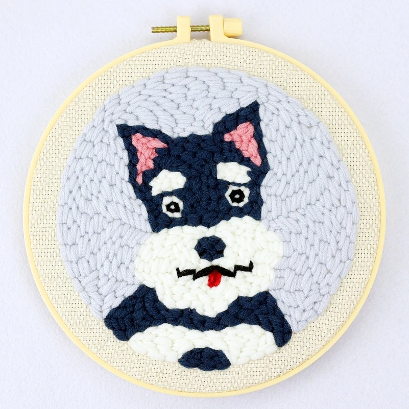 

MIni Dog Punch Needle Kits for Starter, Contains Threader Fabric, Embroidery Hoop, Yarn, All Materials and Tool, Needle Full Set