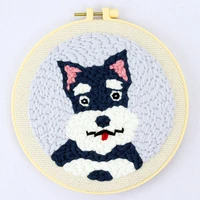 mini dog punch needle kits for starter contains threader fabric embroidery hoop yarn all materials and tool needle full set