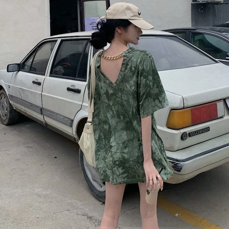 Футболки женские с принтом на завязках летние свободные длинные модные футболки