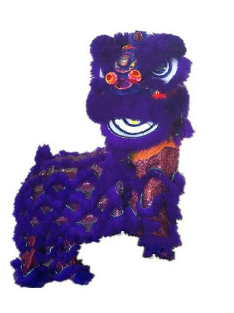 Фиолетовый Pur Лев танцевальный костюм талисмана чистая шерсть Южная двое детей