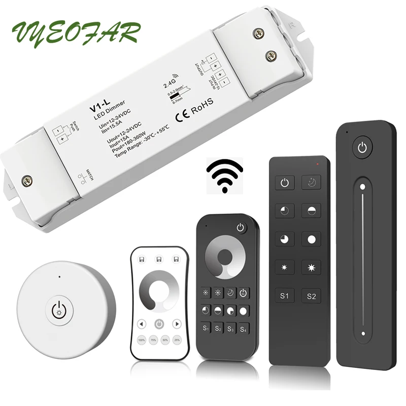 

New Led Strip Dimmer 2.4G RF Wireless Remote Dimming 12V 24V Input 15A Output For 5050 3528 Single Color String Ribbon Use