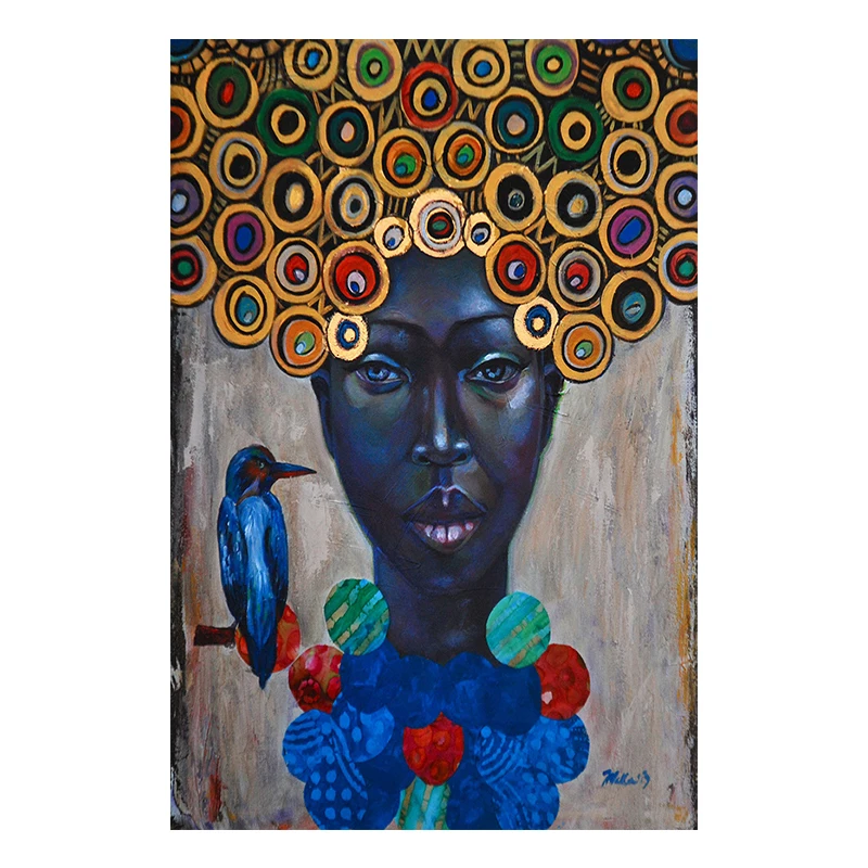 OUCAG красивые африканские женщины с птицей картина маслом Современный портрет