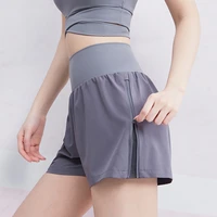 vansydical high waist yoga shorts with lining womens 2 in 1 zipper sports shorts for summer gym running fitness solid quick dry