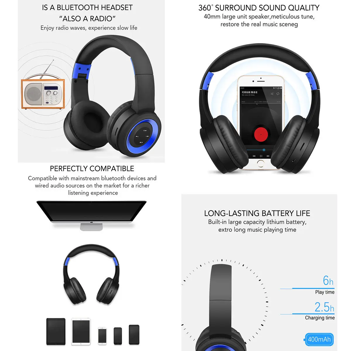 Wireless Headphones Bluetooth Headphone Foldable Headset With MIC Support TF Card For Phone PC MP3 Player Bluetooth Headphone